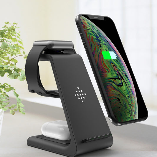 Estación de Carga Rápida 3 en 1 – Soporte Inalámbrico para Celular, Reloj y Audífonos